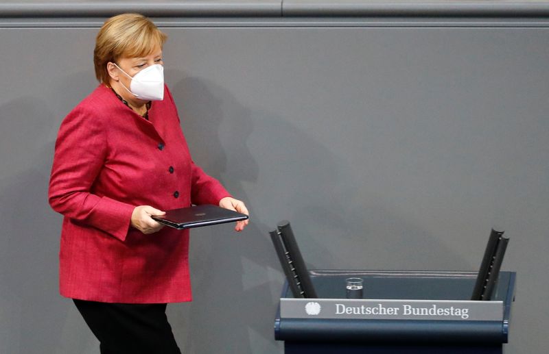 &copy; Reuters. German Chancellor Angela Merkel attends a session of the Bundestag, in Berlin