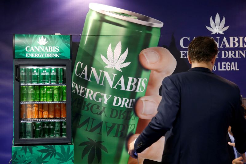 &copy; Reuters. FILE PHOTO: Cans of Cannabis energy drink which contains real hemp seed extract are seen at the food exhibition Sial in Villepinte, near Paris