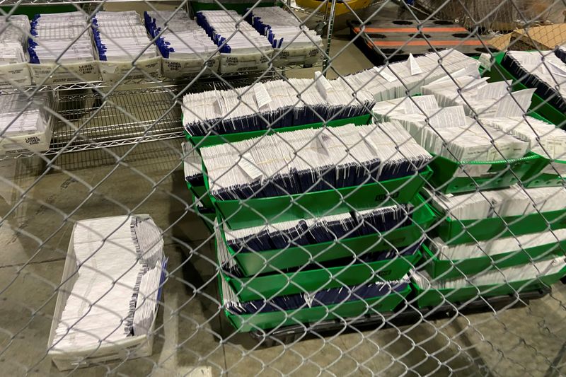 &copy; Reuters. FILE PHOTO: Mailed election ballots are stored before counting at the Philadelphia Convention Center in Philadelphia