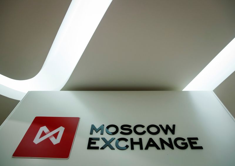 &copy; Reuters. The logo of the Moscow Exchange is seen inside its office in Moscow
