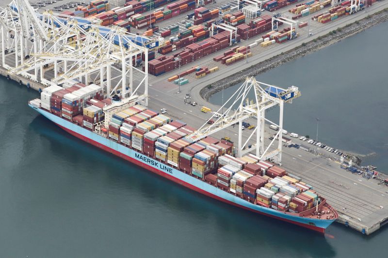 &copy; Reuters. FILE PHOTO: FILE PHOTO: The ship Anna Maersk is docked at Roberts Bank port carrying 69 containers of mostly paper and plastic waste returned by the Philippines