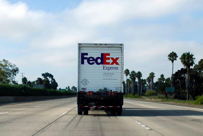 &copy; Reuters. Federal Express truck makes its way down a freeway in San Diego, California