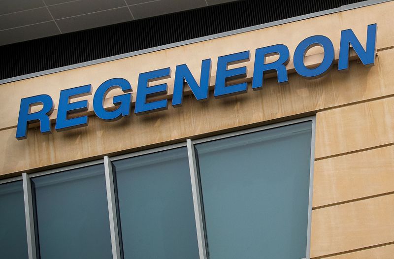 © Reuters. FILE PHOTO: The Regeneron Pharmaceuticals company logo is seen on a building at the company's Westchester campus in Tarrytown, New York
