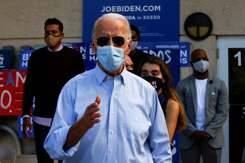 &copy; Reuters. FILE PHOTO: Democratic U.S. presidential nominee and former Vice President Joe Biden speaks at a Victory Center in Fort Lauderdale