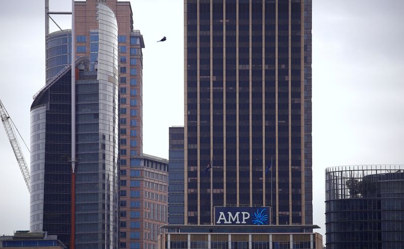 &copy; Reuters. FILE PHOTO: The logo of Australia&apos;s biggest wealth manager, AMP Ltd, adorns their head office building in Sydney, Australia