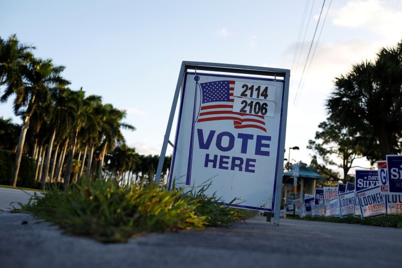 &copy; Reuters. Placa sinaliza local de votação em Palm Beach