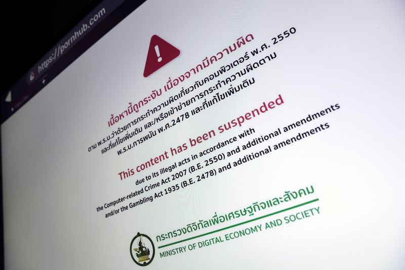 &copy; Reuters. Mensagem que afirma que acesso ao Pornhub foi suspenso na Tailândia