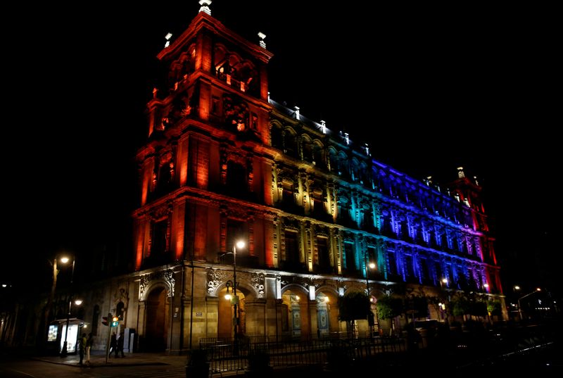 &copy; Reuters. FILE PHOTO: The colors of the Pride rainbow flag symbolizing gay rights, are projected on a building, after a Gay Pride Parade, in downtown Mexico City