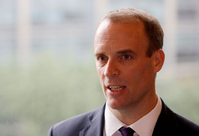 &copy; Reuters. FILE PHOTO: Britain&apos;s Foreign Secretary Dominic Raab speaks during an interview with Reuters in Seoul
