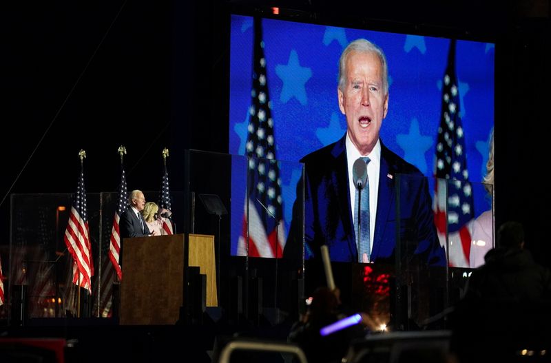 &copy; Reuters. Foto del martes del candidato demócrata a la presidencia, Joe Biden, hablando a sus seguidores en Wilmington, Delaware