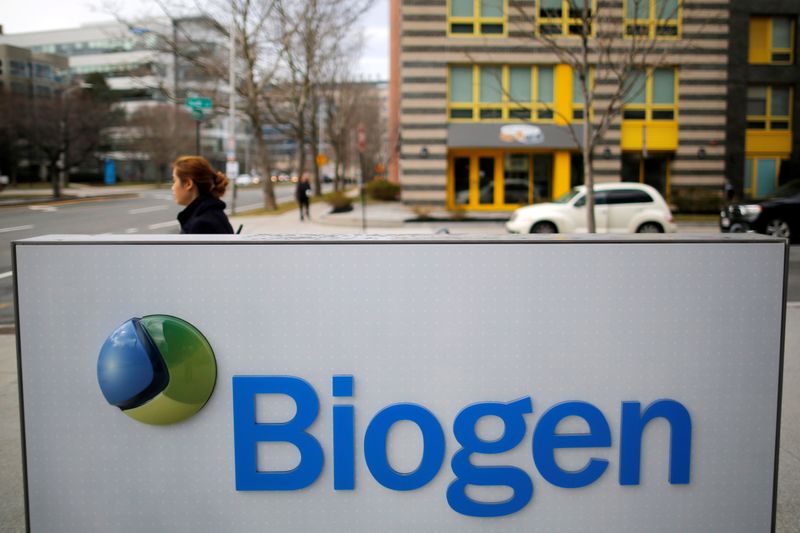 &copy; Reuters. FILE PHOTO: A sign marks a Biogen facility in Cambridge