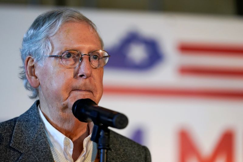 &copy; Reuters. FILE PHOTO: Senate Majority Leader Mitch McConnell speaks at the final campaign event of his 2020 campaign for U.S. Senate in Versailles