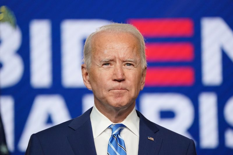 &copy; Reuters. Democratic U.S. presidential nominee Biden speaks about 2020 the presidential election in Wilmington, Delaware