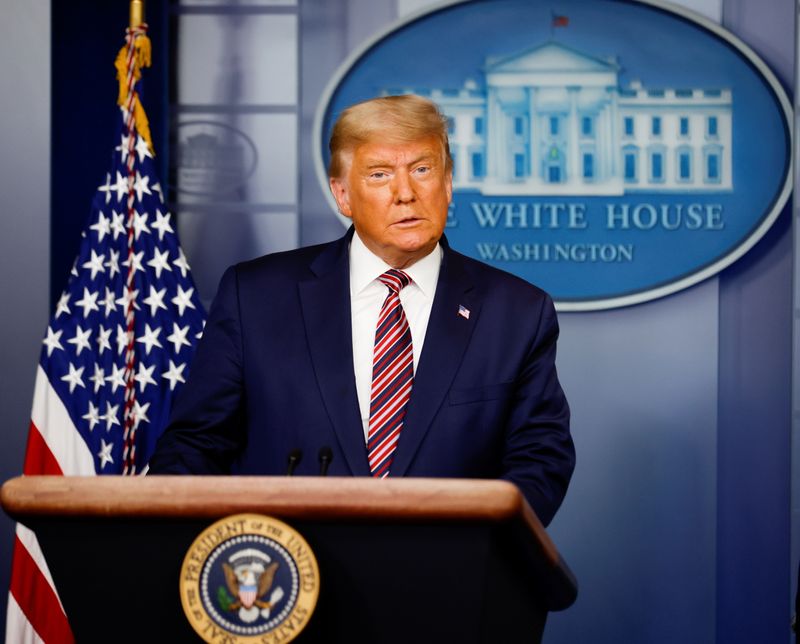 &copy; Reuters. U.S. President Trump speaks to reporters about the 2020 presidential election at the White House in Washington