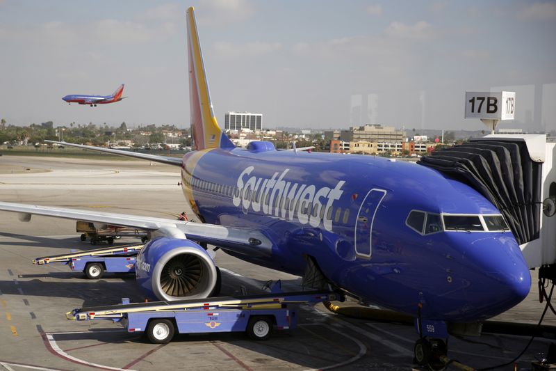 © Reuters. FILE PHOTO: Southwest Airlines planes are seen at LAX airport in Los Angeles