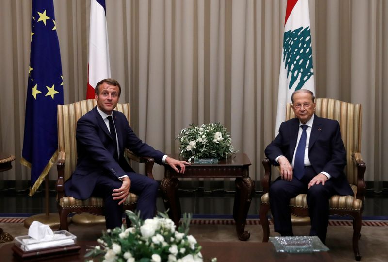 &copy; Reuters. LIBAN: MACRON INSISTE AUPRÈS D&apos;AOUN SUR L&apos;URGENCE DE LA SITUATION
