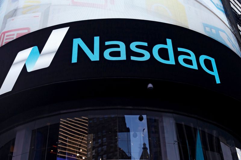 &copy; Reuters. FILE PHOTO: A view of the exterior of the Nasdaq market site in the Manhattan borough of New York City