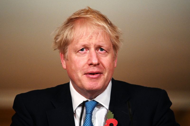 © Reuters. FILE PHOTO: Britain's PM Johnson holds the first news conference of the second coronavirus lockdown