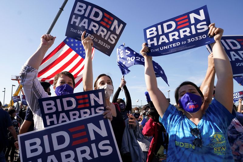 &copy; Reuters. Partidários democratas celebram a vitória de Biden em Wilmington, Delaware