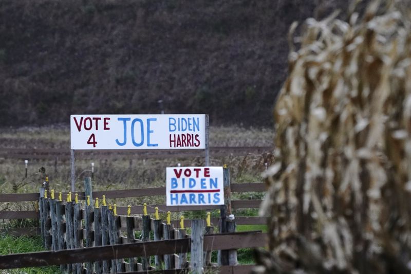 © Reuters. Handmade signs of support for U.S. Democratic presidential candidate Joe Biden in rural Wisconsin