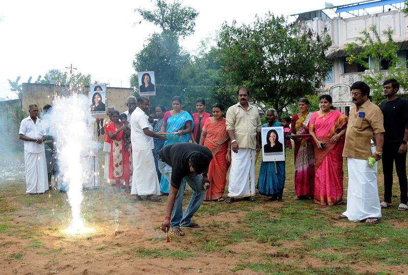 &copy; Reuters. Villagers celebrate victory of U.S. Vice President-elect Kamala Harris in Painganadu