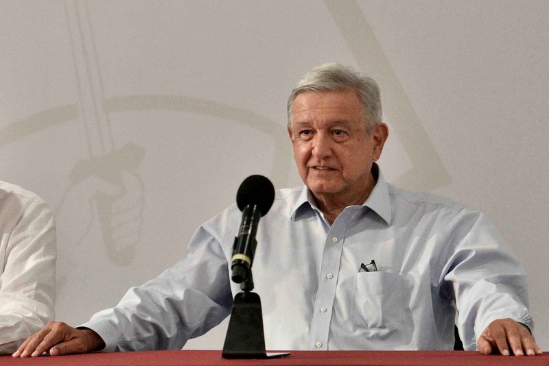&copy; Reuters. Mexico&apos;s President Andres Manuel Lopez Obrador speaks to the media during a news conference in Villa Hermosa