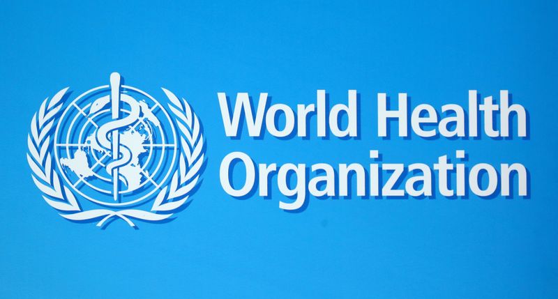 &copy; Reuters. FILE PHOTO: A logo of the World Health Organization (WHO), is seen before a news conference in Geneva