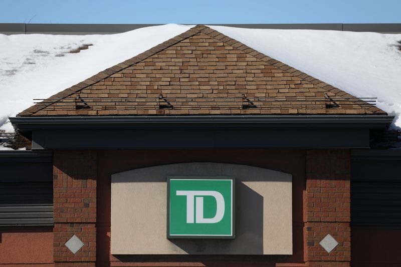 &copy; Reuters. The Toronto-Dominion bank logo is seen outside of a branch in Ottawa