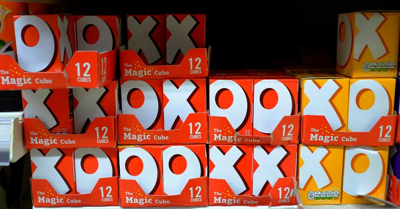 &copy; Reuters. FILE PHOTO: Boxes of OXO stock cubes are seen on the shelf of a supermarket in Manchester