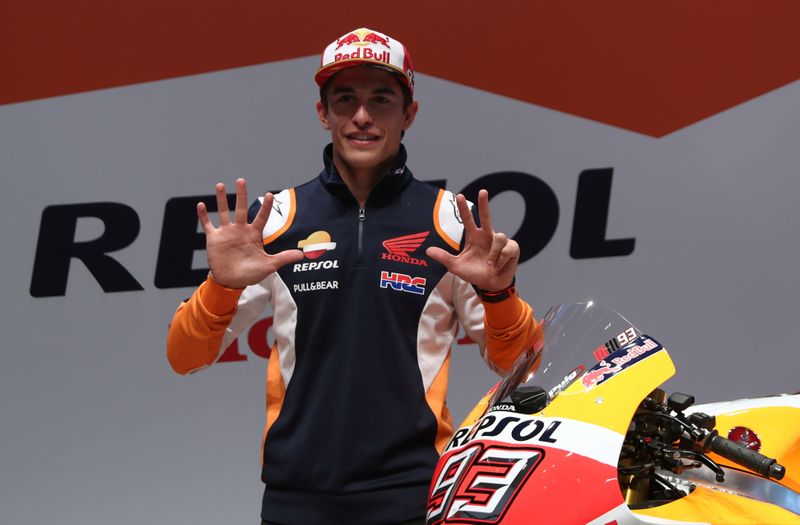 &copy; Reuters. MotoGP World Champion Marquez attends news conference at Repsol HQ in Madrid