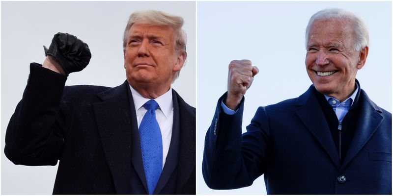 © Reuters. Combination picture of Donald Trump and Joe Biden