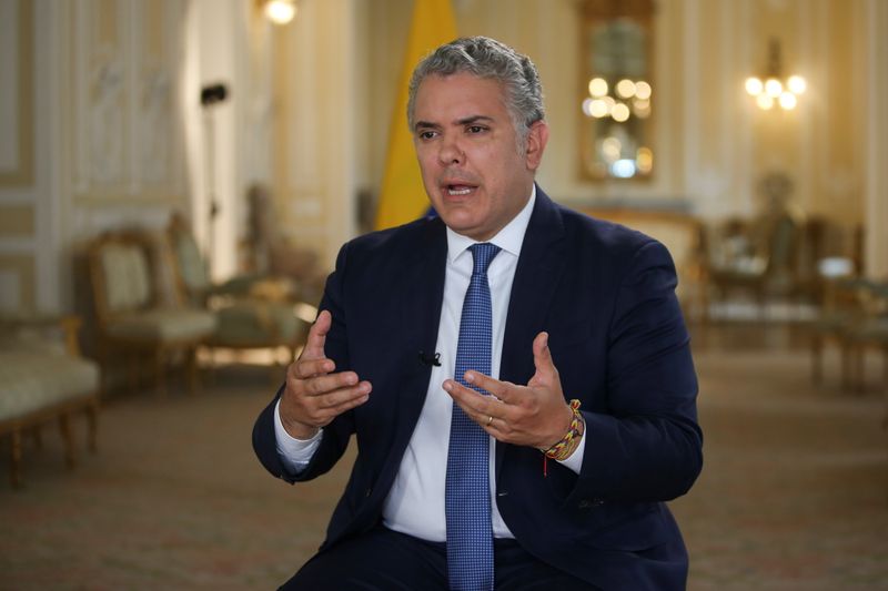 © Reuters. Colombia's President Ivan Duque speaks during an interview with Reuters in Bogota