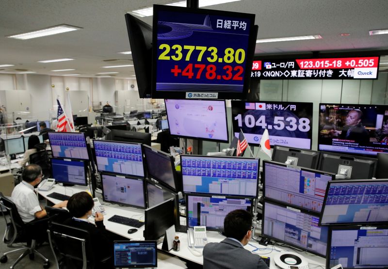 &copy; Reuters. Un monitor mostra l&apos;indice azionario Nikkei presso una società di foreign exchange trading a Tokyo