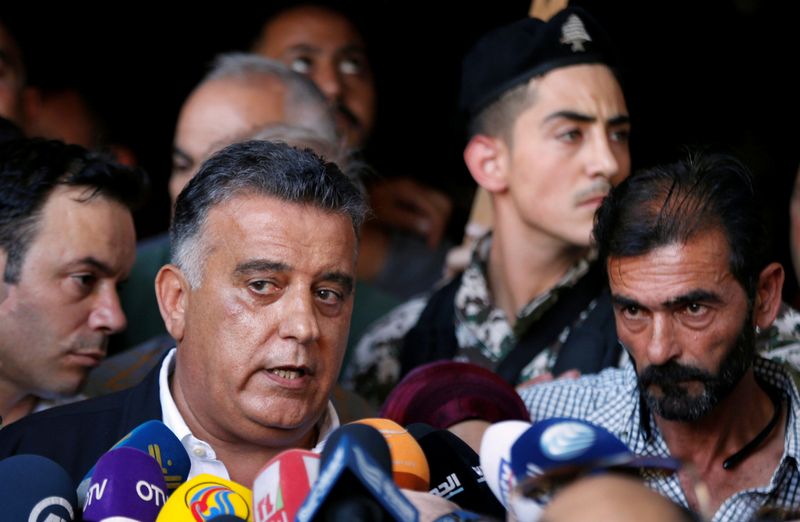 &copy; Reuters. FILE PHOTO: Major General Abbas Ibrahim, head of Lebanon&apos;s Directorate of General Security speaks to repoerters after a meeting with relatives of Lebanese soldiers, who were captured by Islamist militants, in Beirut