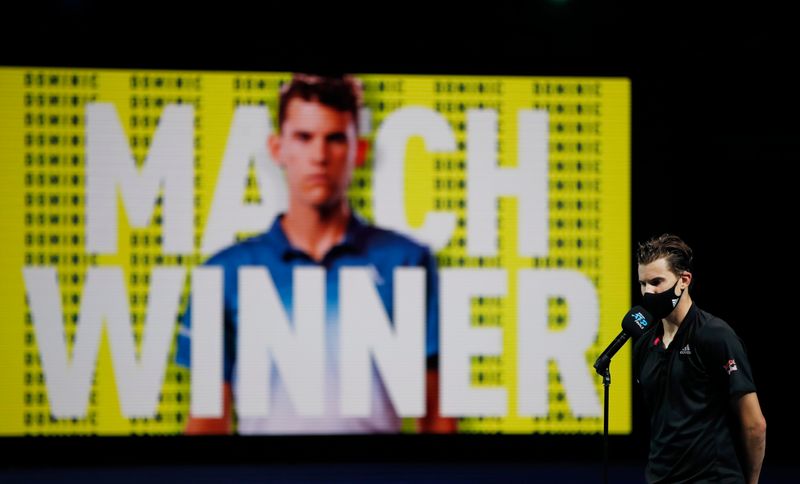 &copy; Reuters. تيم يتفوق على تيتيباس في افتتاح البطولة الختامية لموسم التنس