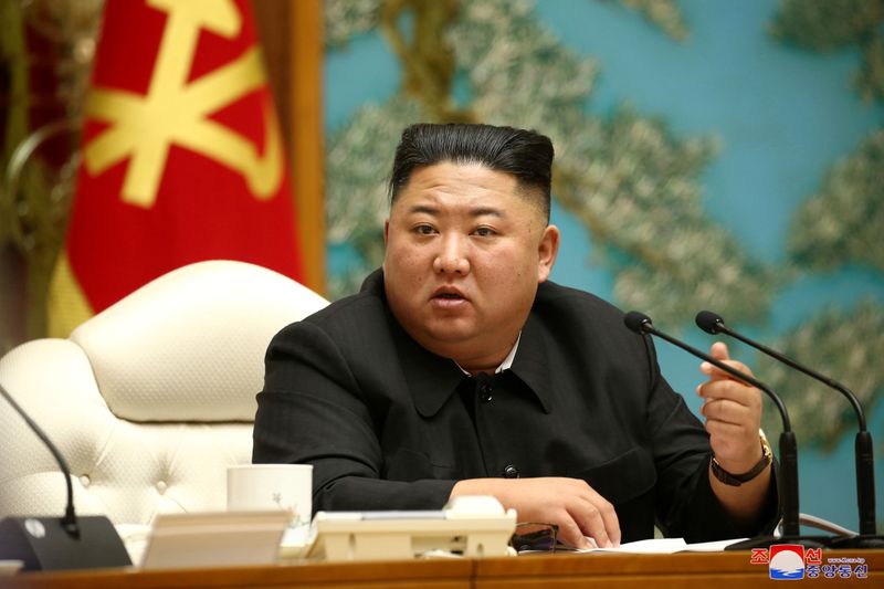 &copy; Reuters. North Korean leader Kim Jong Un speaks during the 19th Meeting of the Political Bureau of the 7th Central Committee of WPK