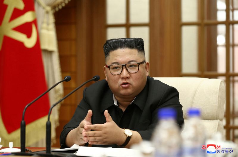 &copy; Reuters. North Korea&apos;s leader Kim Jong Un speaks during the 18th Meeting of the Political Bureau of the 7th Central Committee of WPK