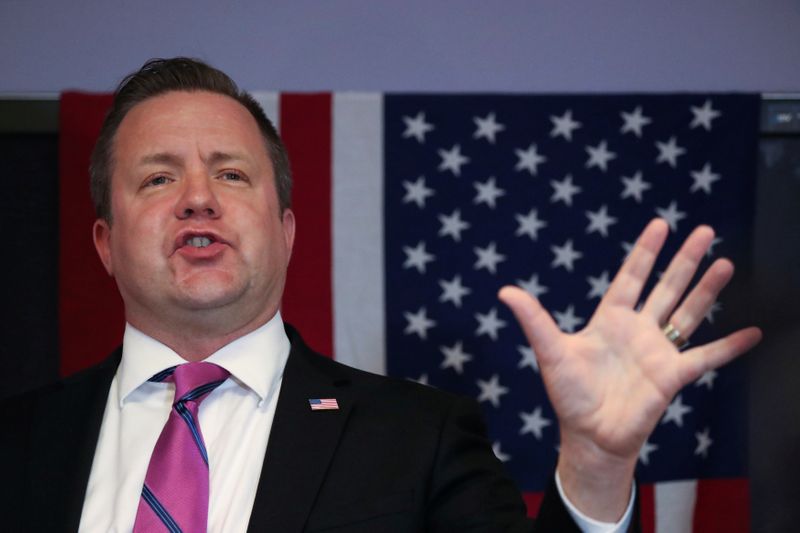 &copy; Reuters. FILE PHOTO: Virginia Republican Corey Stewart speaks to voters at a campaign event in 2018 in Annandale, Virginia