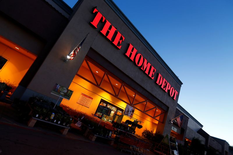 &copy; Reuters. The logo of Down Jones Industrial Average stock market index listed company Home Depot is seen in Encinitas, California