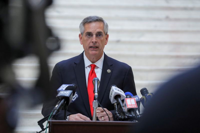 © Reuters. FILE PHOTO: Georgia Secretary of State Brad Raffensperger gives an update on the state of the election and ballot count during a news conference at the State Capitol in Atlanta, Georgia