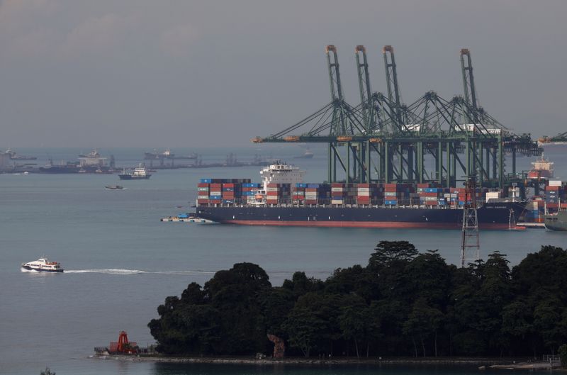 © Reuters. FILE PHOTO: A container ship docks at Pasir Panjang terminal in Singapore