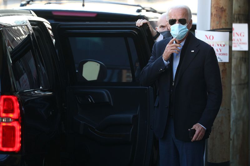 © Reuters. President-elect Biden departs The Queen following a virtual meeting with frontline healthcare workers in Wilmington