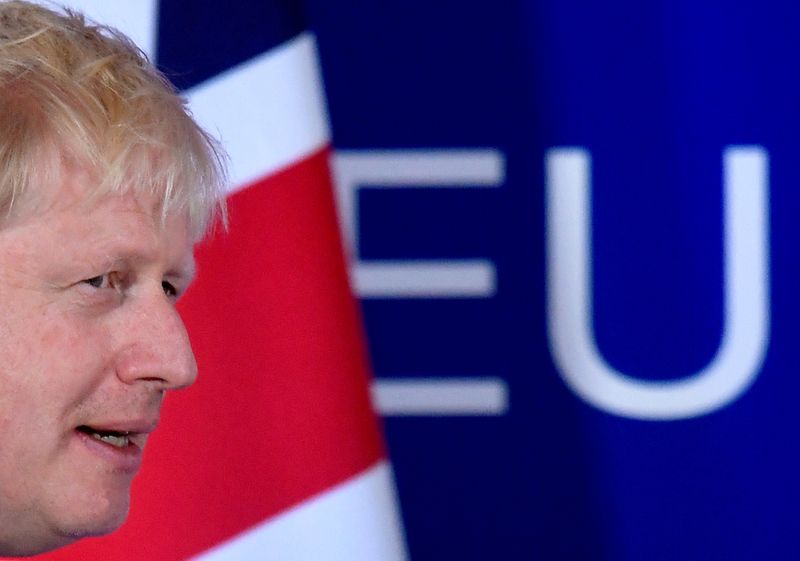 © Reuters. FILE PHOTO: Britain's Prime Minister Boris Johnson arrives to attend a news conference at the European Union leaders summit dominated by Brexit, in Brussels, Belgium October 17, 2019