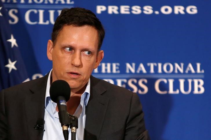 &copy; Reuters. PayPal co-founder and Facebook board member Thiel delivers speech on US presidential election at the National Press Club in Washington