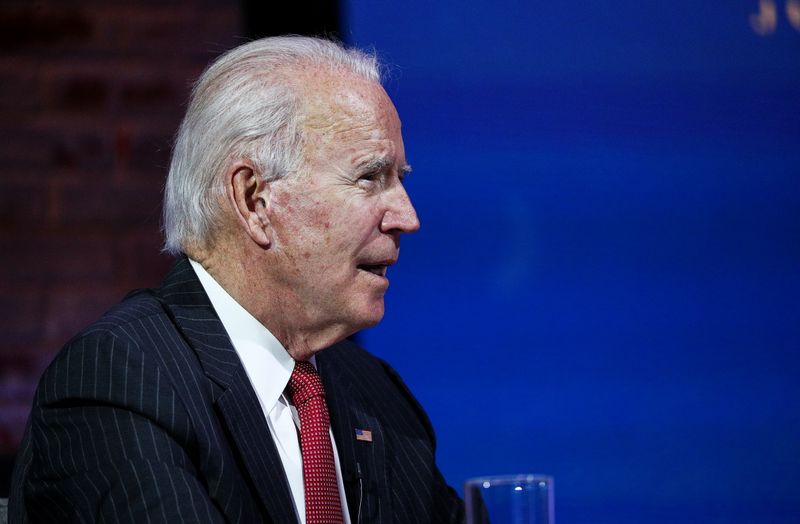 &copy; Reuters. U.S. President-elect Joe Biden holds online video meeting with governors in Wilmington, Delaware