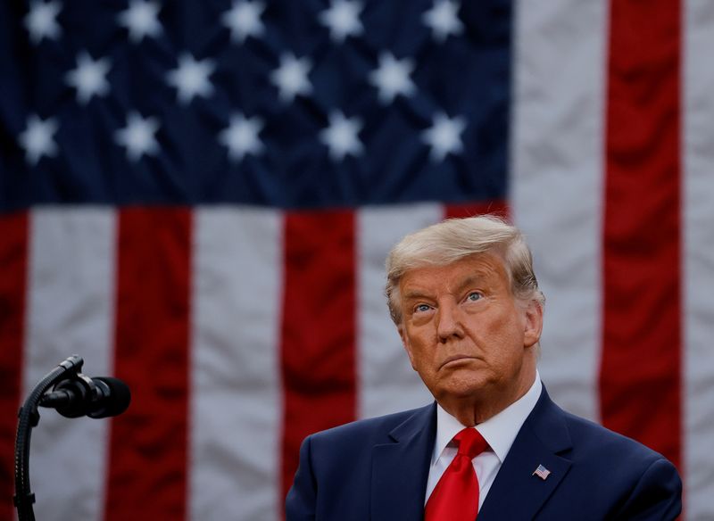 &copy; Reuters. FILE PHOTO: U.S. President Trump delivers update on so-called Operation Warp Speed coronavirus treatment program in an address from the Rose Garden at the White House in Washington