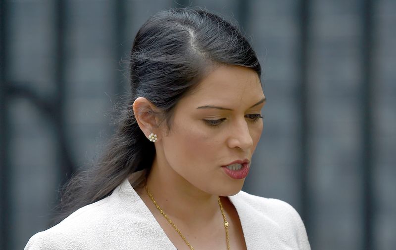 &copy; Reuters. FILE PHOTO: Britain&apos;s Employment Minister Priti Patel, leaves after a cabinet meeting in Downing Street in central London