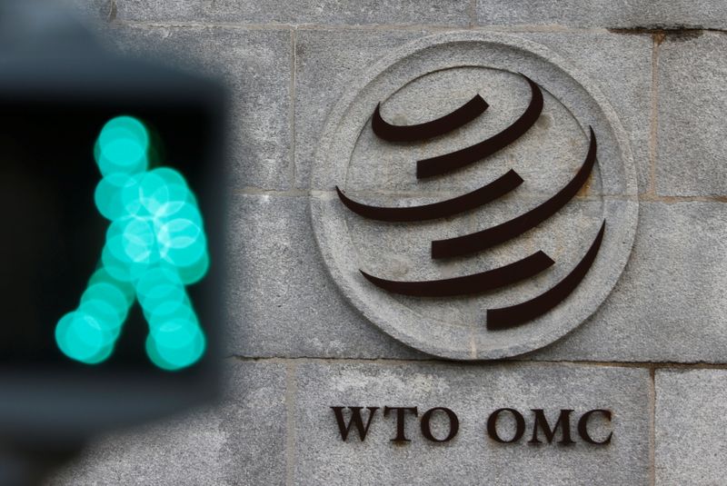 © Reuters. World Trade Organization (WTO) logo in Geneva