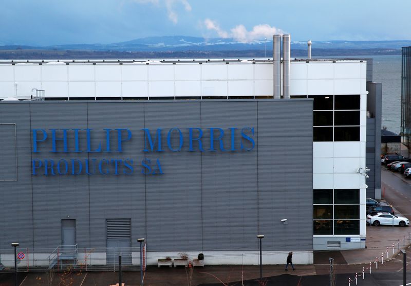 &copy; Reuters. A Philip Morris logo is pictured on a factory in Serrieres