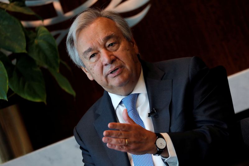 &copy; Reuters. FILE PHOTO: United Nations Secretary-General Antonio Guterres during interview with Reuters at U.N. headquarters in New York